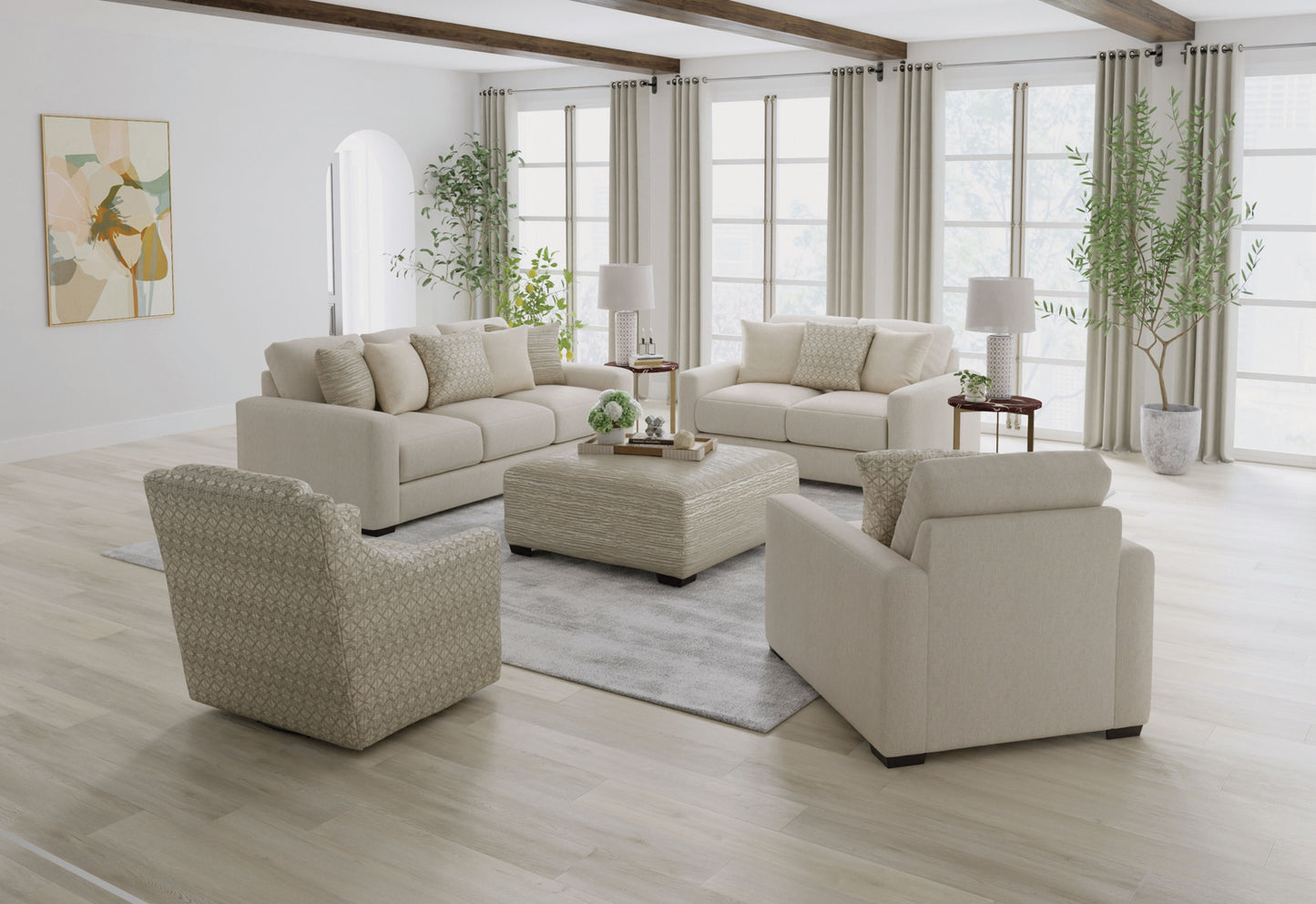 Hyde Park - Fabric Cocktail Ottoman - Beige