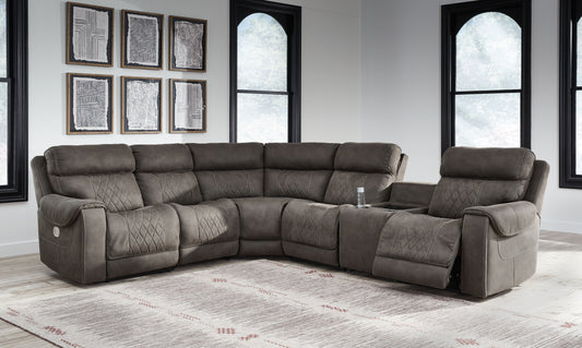 Hoopster - Zero Wall Power Recliner with Console 6 Pc Sectional - Gunmetal