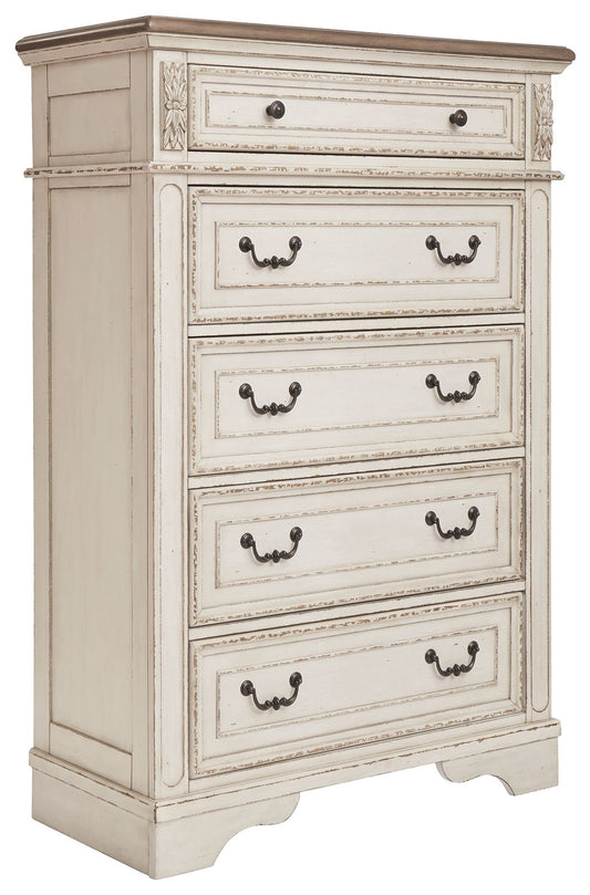 Realyn - Five Drawer Chest - White / Brown / Beige