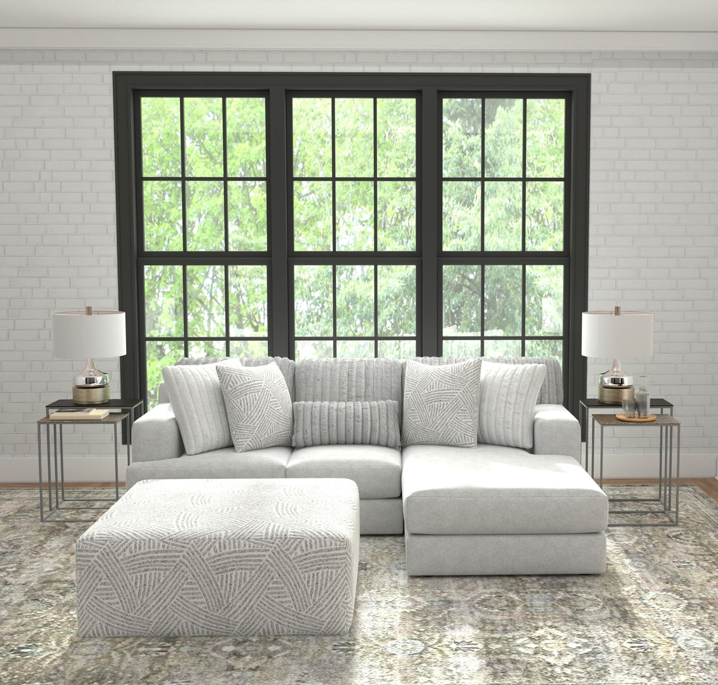 Logan - Upholstered Sectional With Comfort Coil Seating - 46" Cocktail Ottoman And Accent Pillows Included