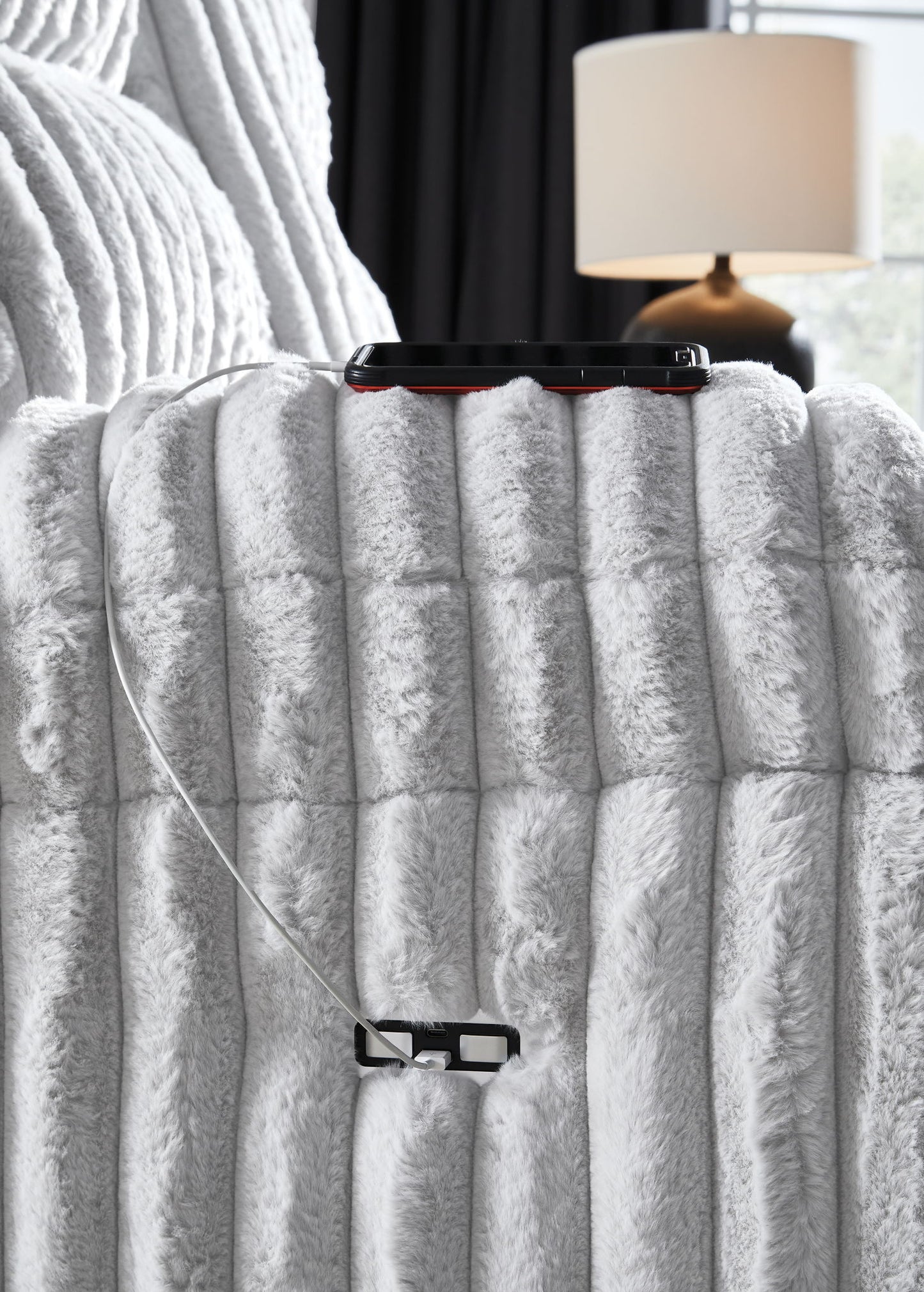 Rhines Falls - Reclining Power Sofa With Drop Down Table - Alloy