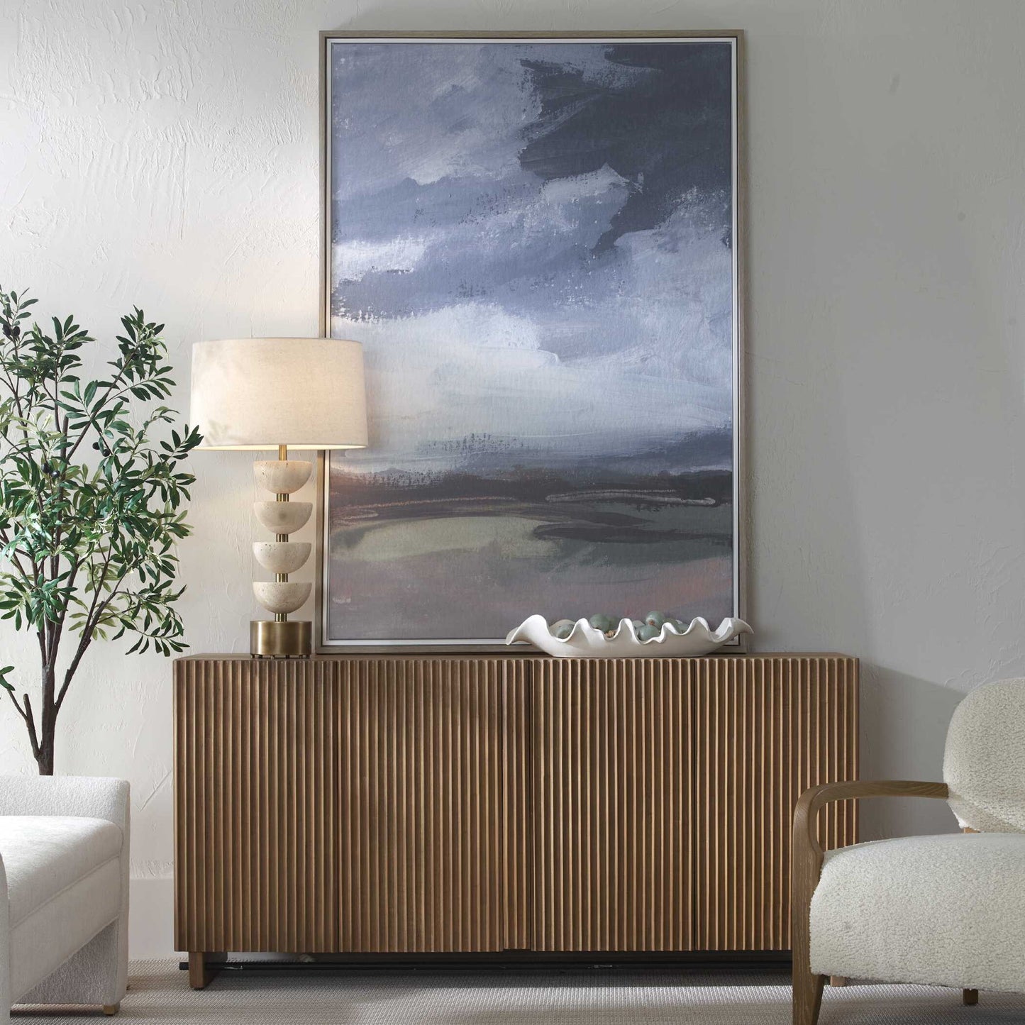Bracing - Framed Landscape Art - Brown / Gray / Green / Orange / Pink / White