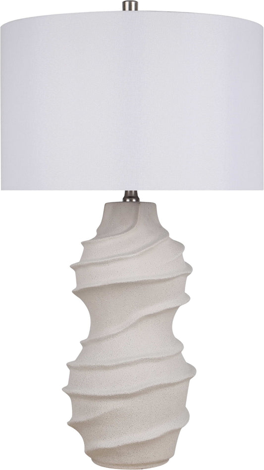 "Serenity Waves" Ceramic Table Lamp - Off White