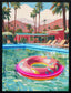 Poolside Escape Hand-Embellished LED Canvas In Frame - Green / Pink