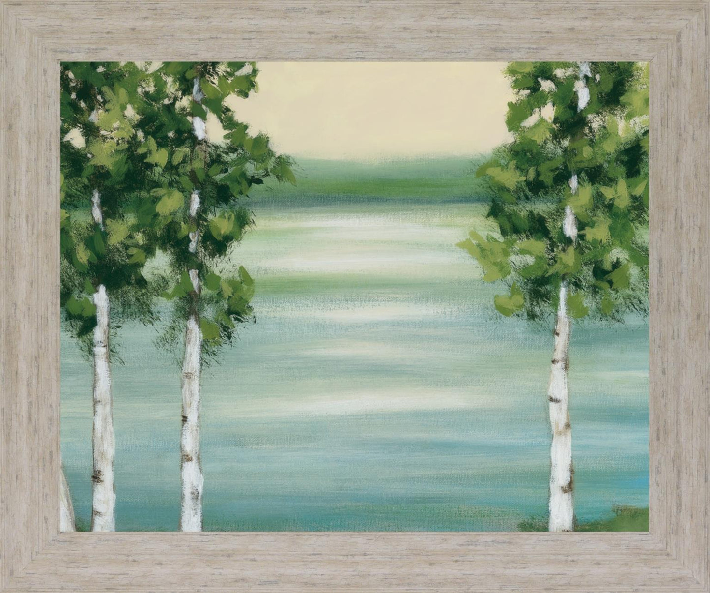 Birches Over Serene Water - 28" x 34" Framed Wall Art - Green