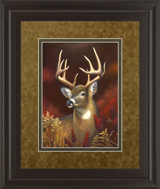 Deer Portrait By Leo Stans Double Matted - Framed Print Wall Art - Red