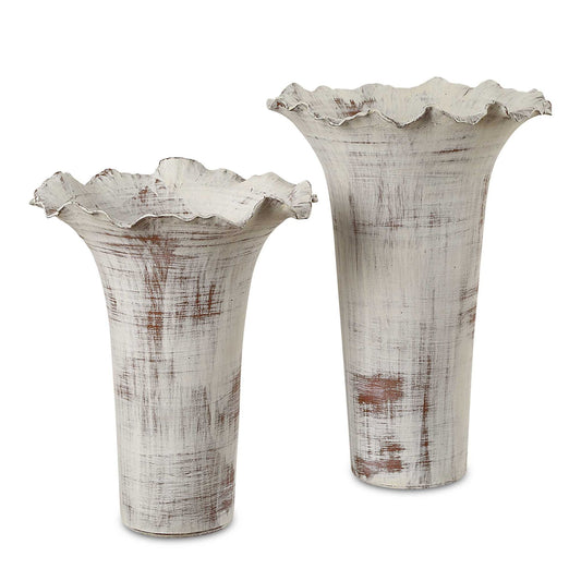 Ruffled Petal - White Vases (Set of 2)