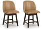 Neymorton - Upholstered Swivel Faux Leather Barstool (Set of 2) - Dark Grayish Brown