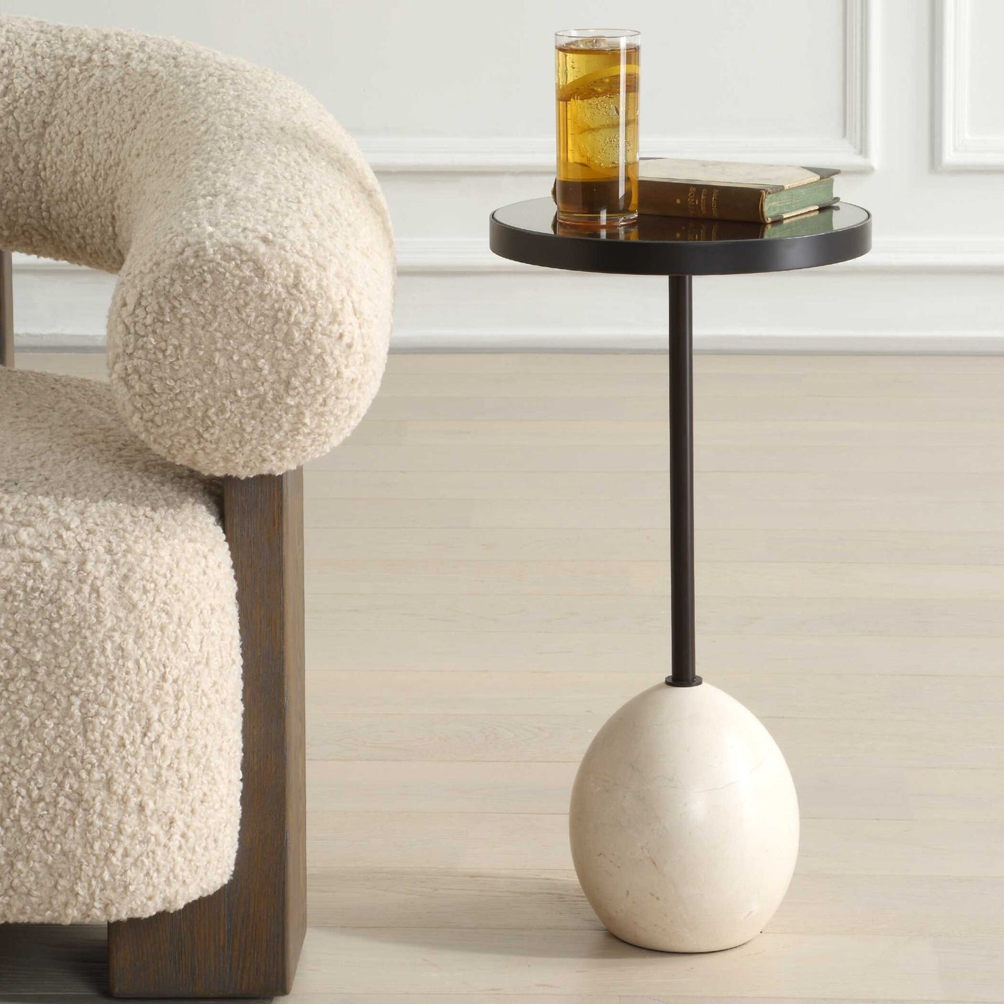 Odesa - Marble Accent Table - Black / White