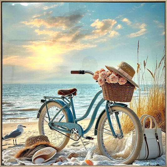 "Seaside Journey" Gloss Canvas In Frame - Blue / Beige / Brown