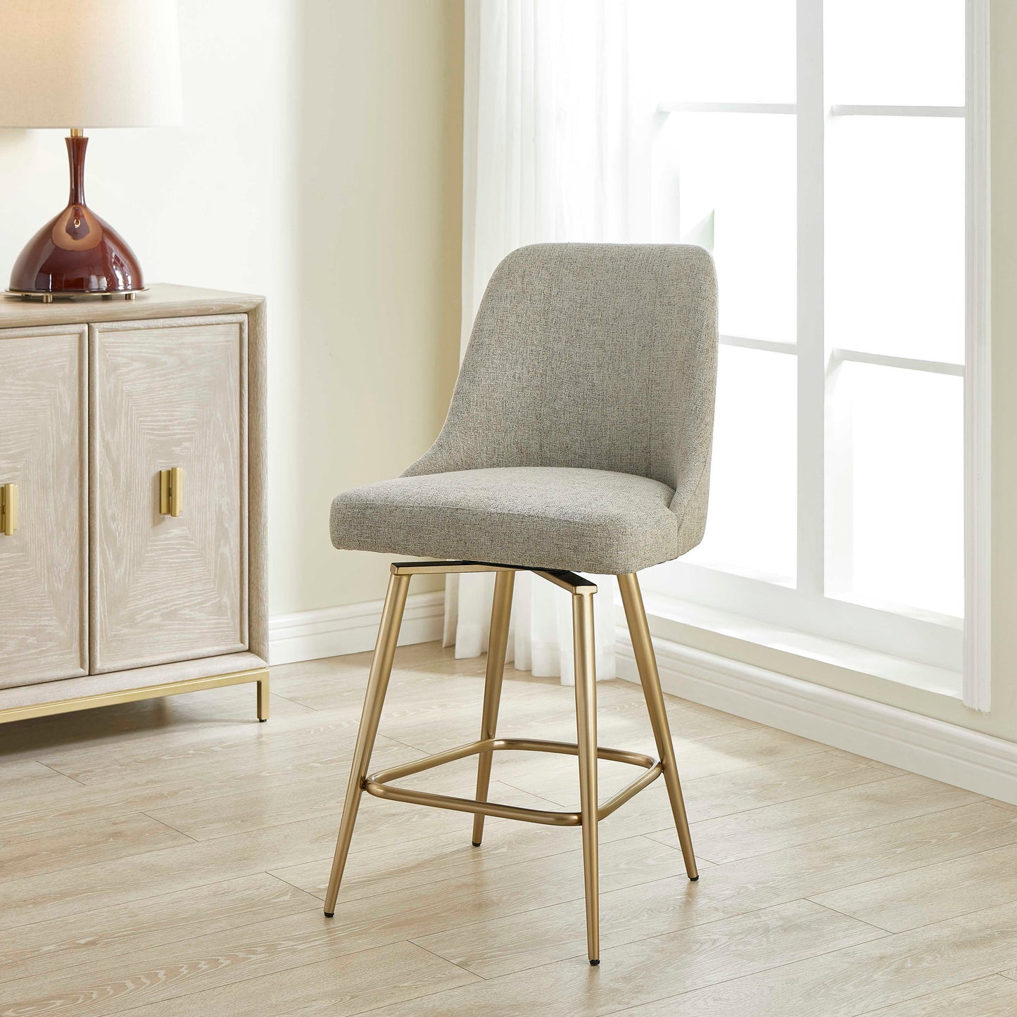 Bramwell - Upholstered Counter Stool - Gray / Gold