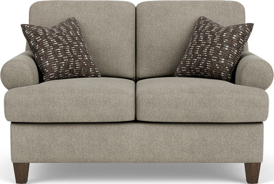 Moxy - Fabric Loveseat, T-Shaped Seat Cushion, Curved Sock Arms