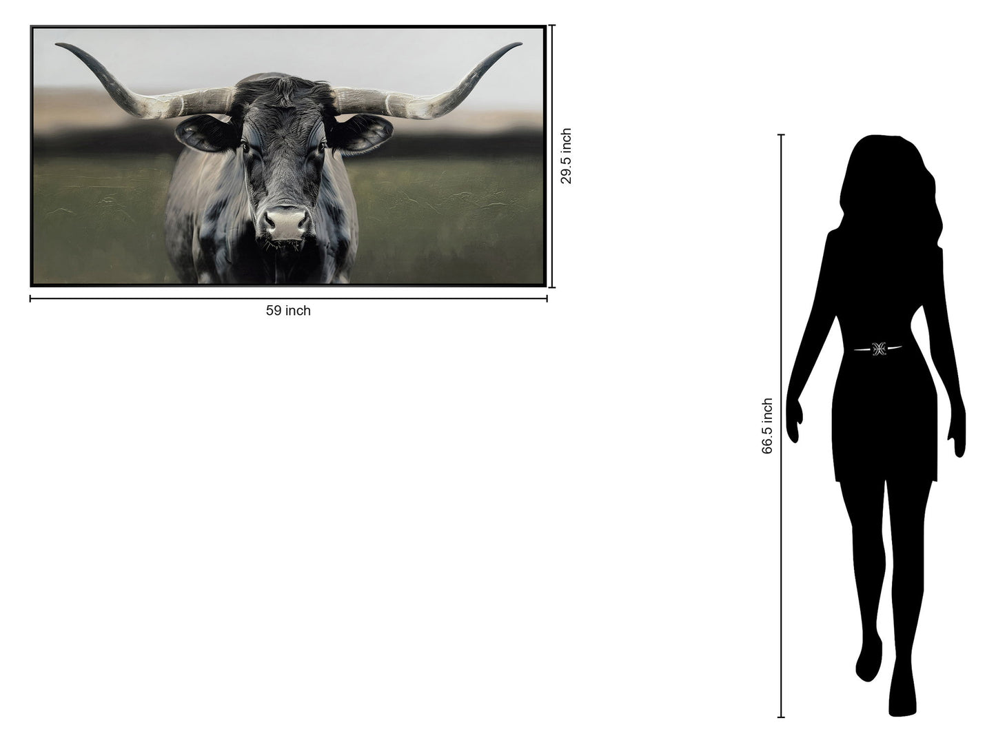 "Majestic Longhorn" Hand-Embellished Canvas In Frame - Gray / White / Green