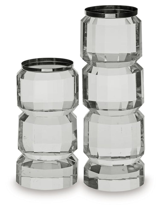 Brentley - Candle Holder Set (Set of 2) - Clear / Silver Finish