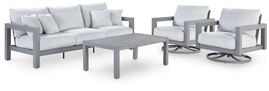 Hurley Park - 4 Pc. - Outdoor Sofa, 2 Lounge Chairs And Coffee Table - Gray