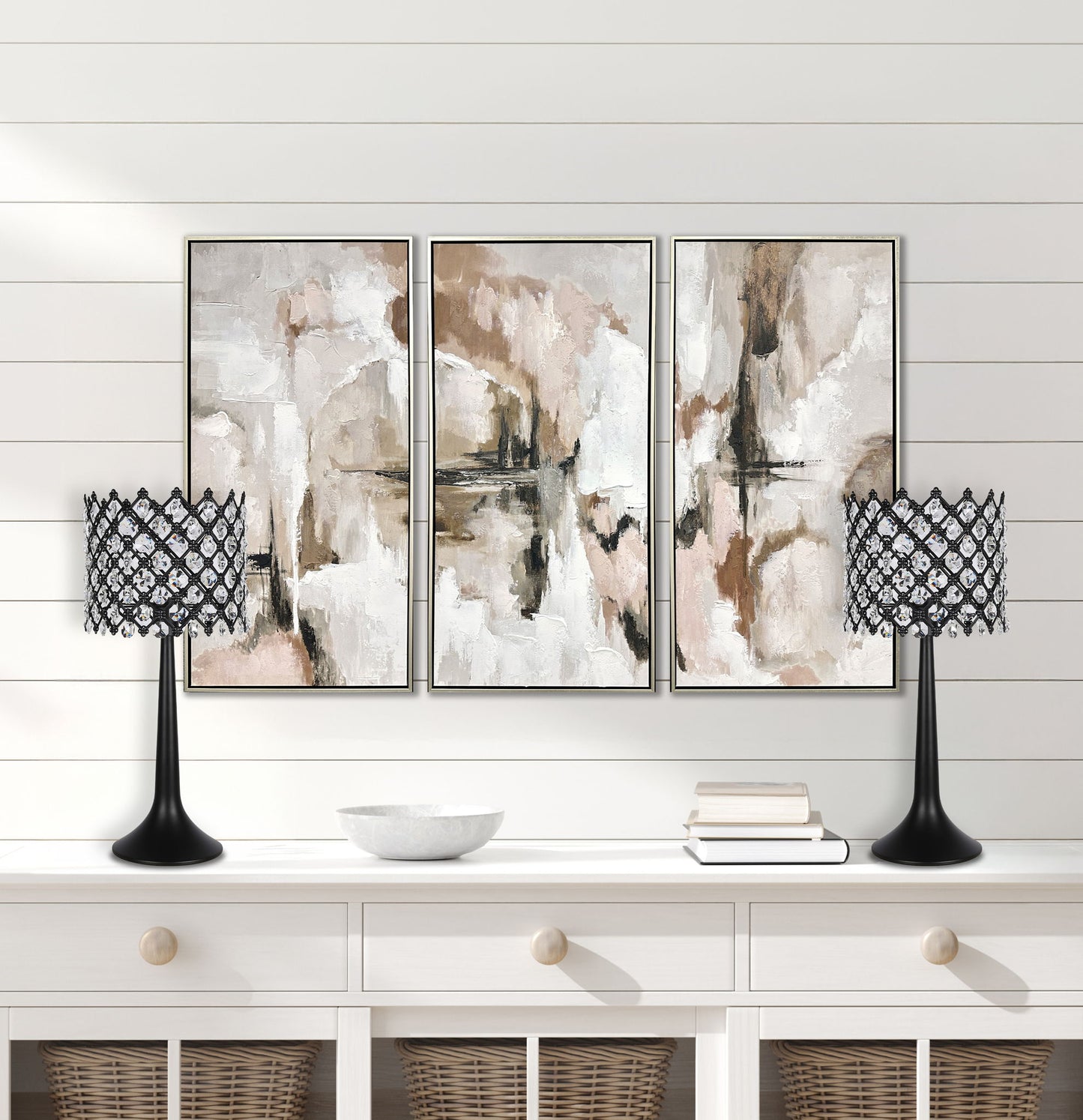 "Crystal Lattice Radiance" Metal And Crystal Table Lamp (Set of 2) - Matt Black / Clear Crystal