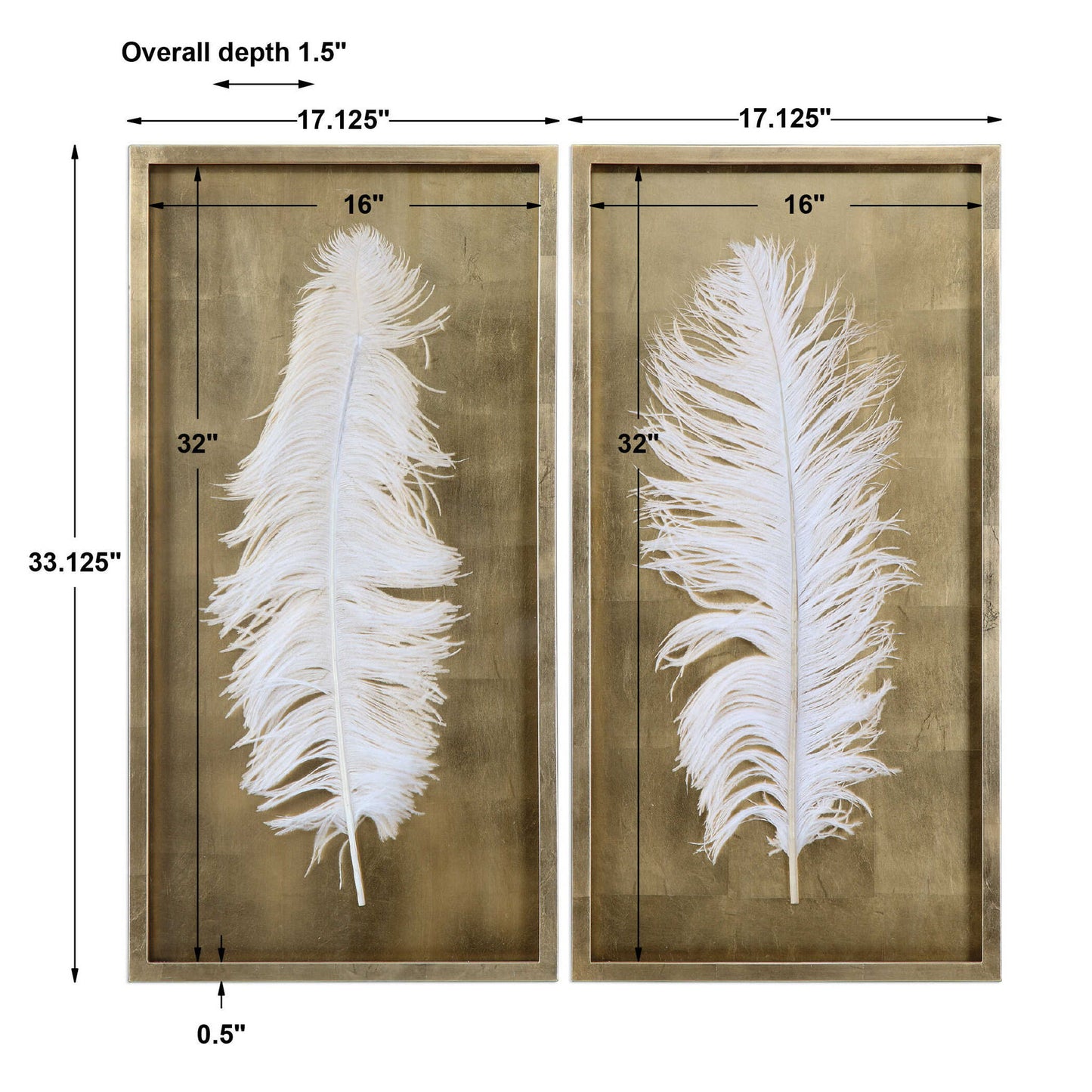 White Feathers - Shadow Box (Set of 2) - Gold
