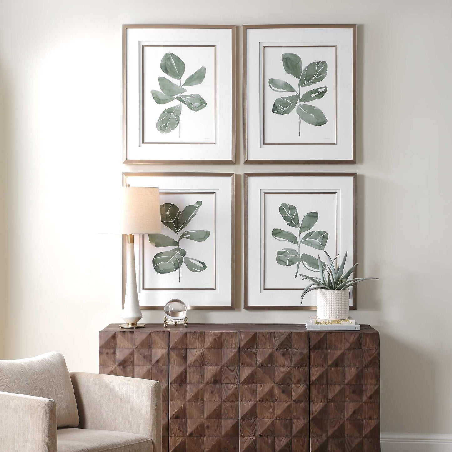Fiddle Head - Leaf Botanical Prints (Set of 4) - Gold / Green / White