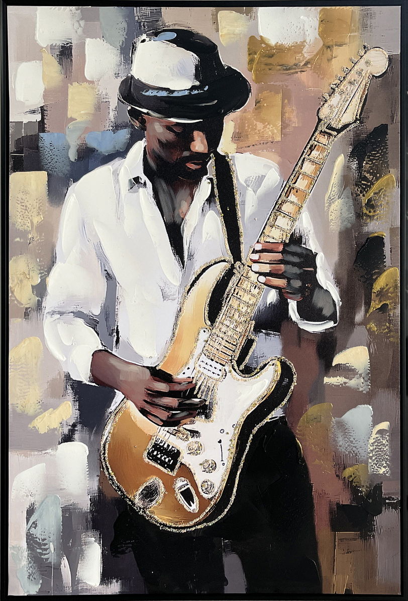 Midnight Riff I Hand-Embellished Canvas In Frame - White / Gold