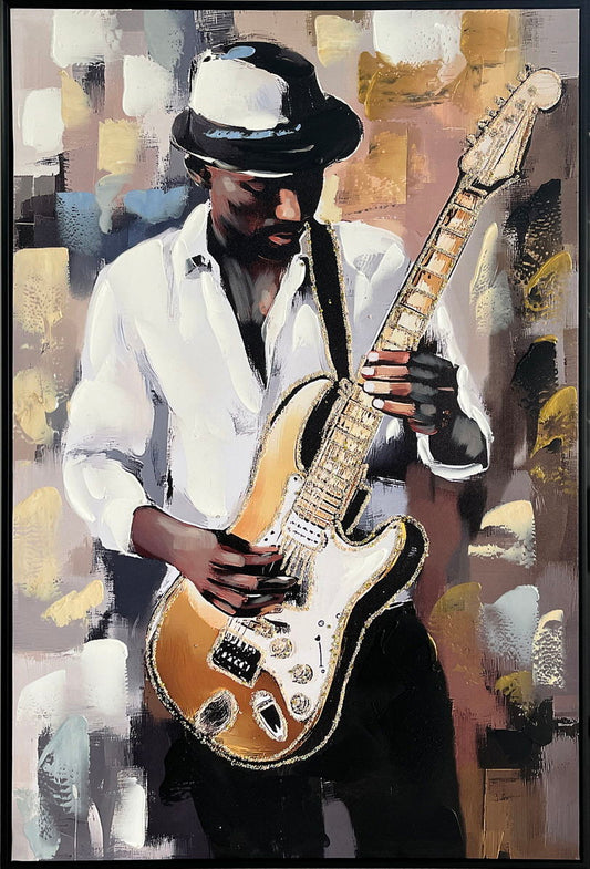 Midnight Riff I Hand-Embellished Canvas In Frame - White / Gold