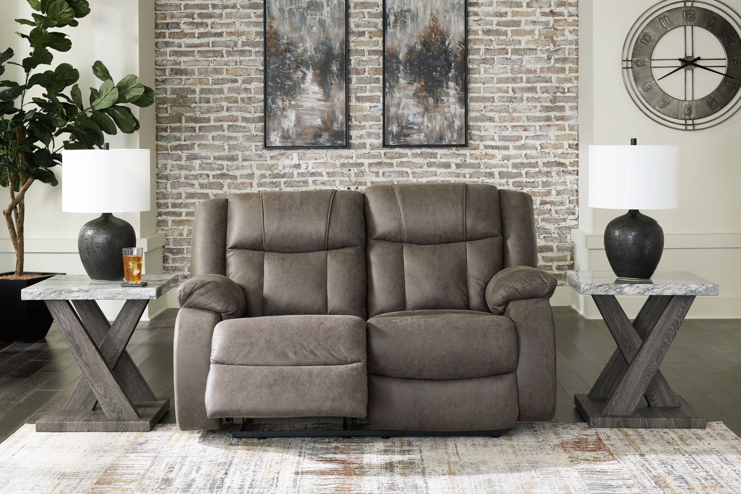 First Base - Reclining Loveseat - Gunmetal