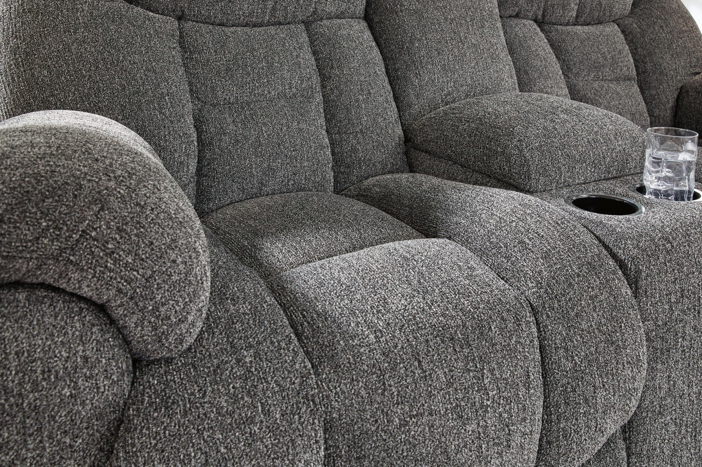 Foreside - Dbl Reclining Loveseat with Console - Charcoal