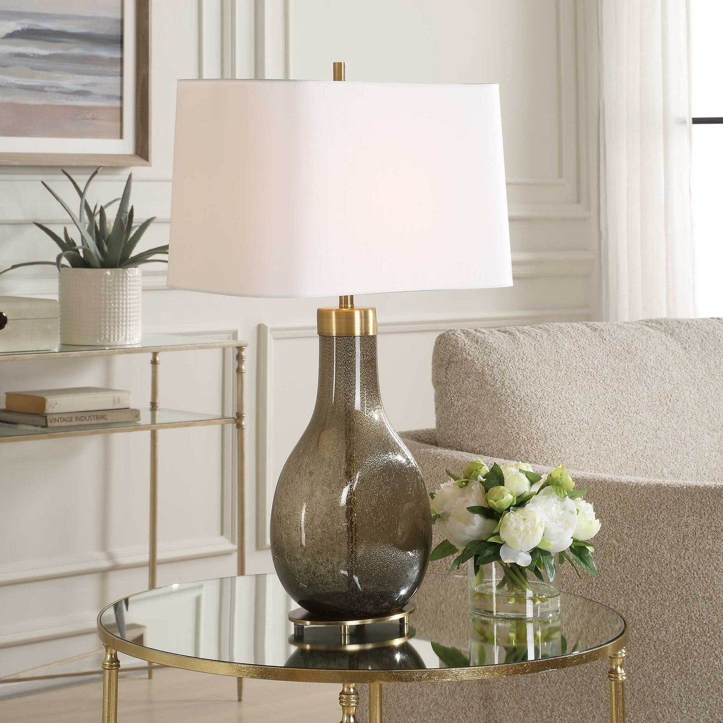 Shyla - Dark Glass Table Lamp - White