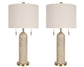 "Travertine Elegance" Travertine Table Lamp (Set of 2) - Travertine / Soft Gold