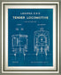 Locomotive Blueprint III By Wild Apple Portfolio - Framed Print Wall Art - Blue