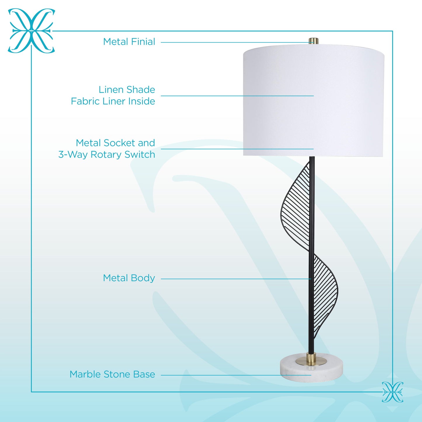 Spiral Radiance II Metal & Marble Table Lamp (Set of 2) - Matte Black / White