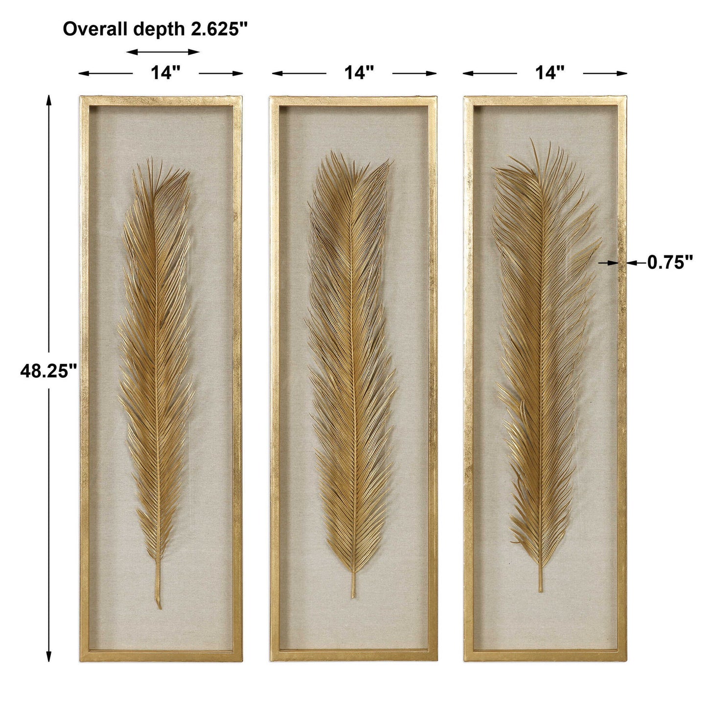 Palma - Leaf Shadow Box (Set of 3) - Gold