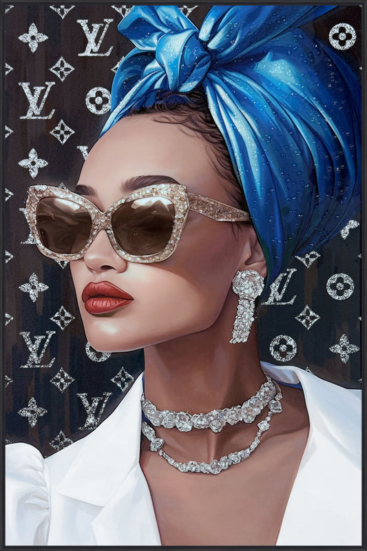 "Glamour Muse" Gloss With Foil & Rocks In Frame - Gloss / Metallic / Blue