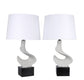 Sculpted Waves Resin & Metal Table Lamp (Set of 2) - White Stone / Matte Black