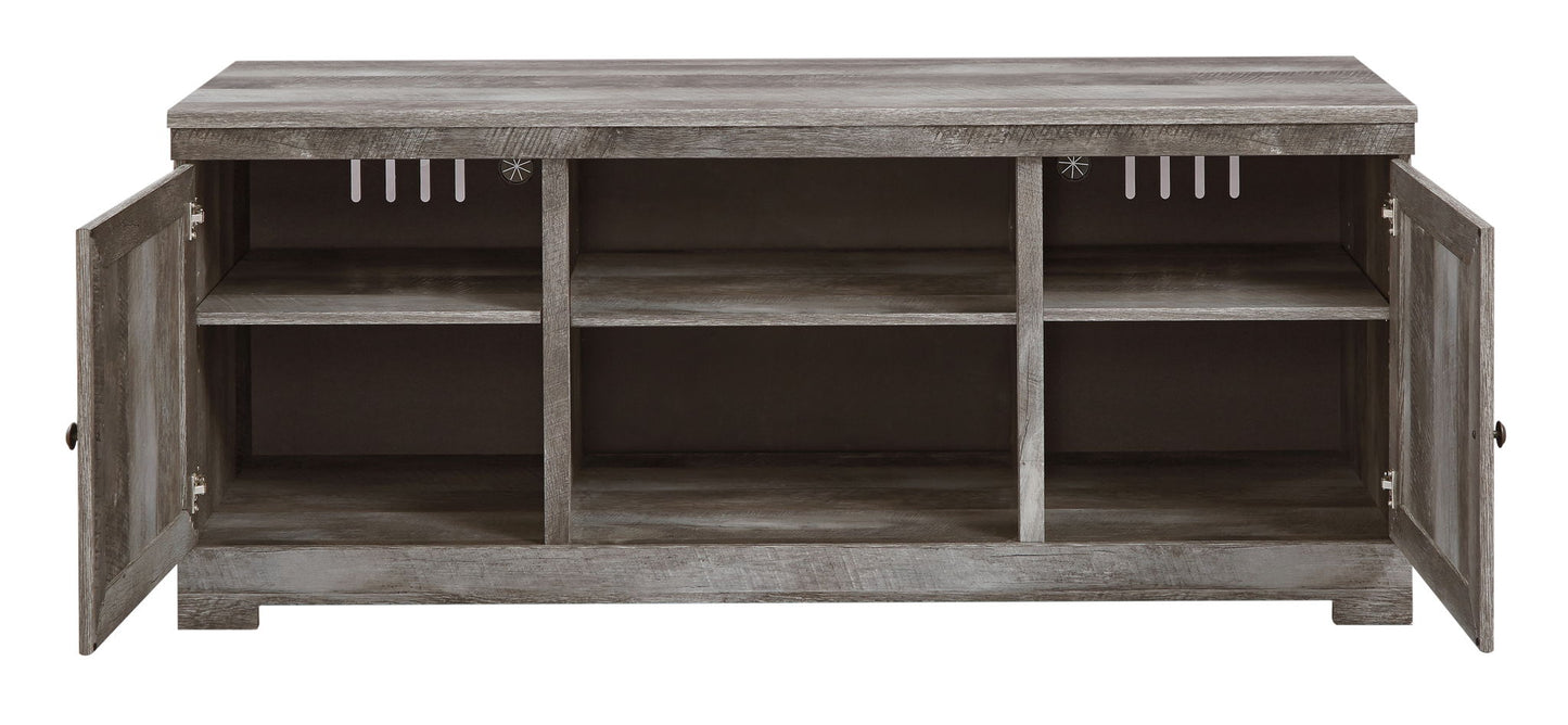 Wynnlow - 63" TV Stand With Glass/Stone Fireplace Insert - Gray