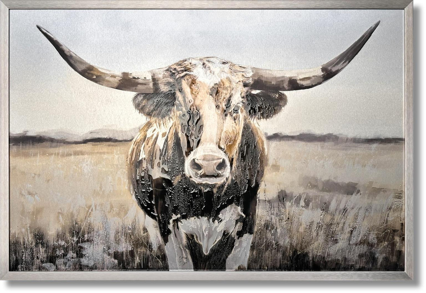 Dusted Plains Longhorn - 32" x 47" Framed Wall Art - Beige