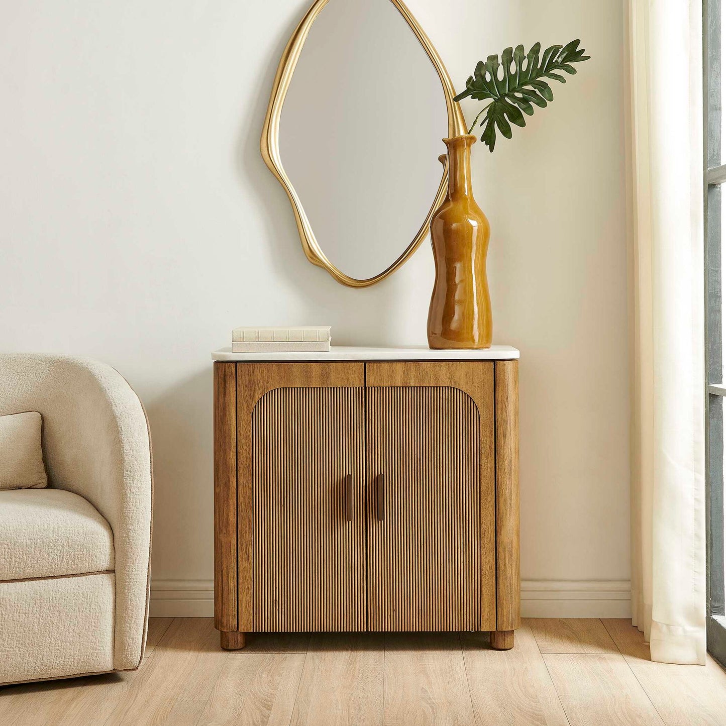 Mebarak - Reeded 2 Door Cabinet - Bronze,White,Woodtone