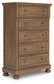 Feddinger - 5 Pc. - Queen Sleigh Storage Bed, Dresser, Mirror, Chest And Nightstand - Medium Brown