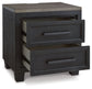 Foyland - Two Drawer Night Stand - Black / Brown