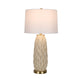 Textured Leaves Carved Ceramic & Metal Table Lamp (Set of 2) - Beige / Soft Gold