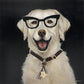 Cheerful Scholar Pup - 25" x 25" Framed Wall Art - Beige