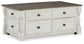 Havalance - Lift Top Cocktail Table with Storage Drawers - White / Gray