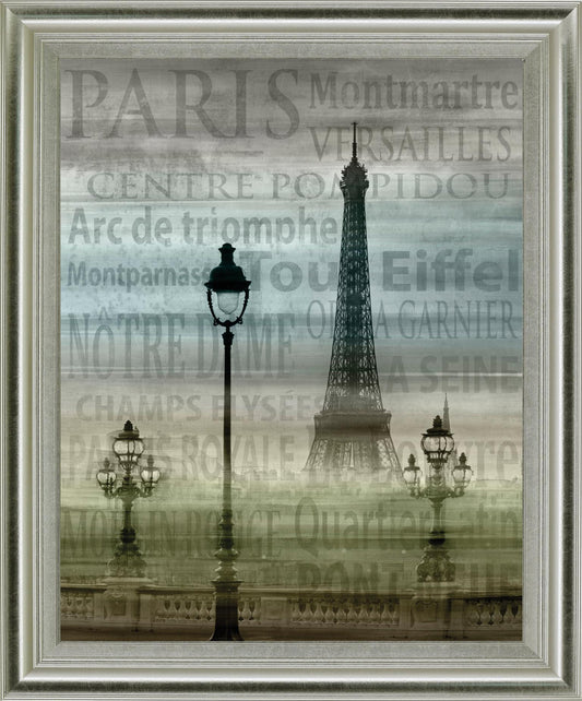 Foggy Paris Vista - 28" x 34" Framed Wall Art - Gray