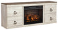 Willowton - 2 Pc. - TV Stand With Faux Firebrick Fireplace Insert - Whitewash