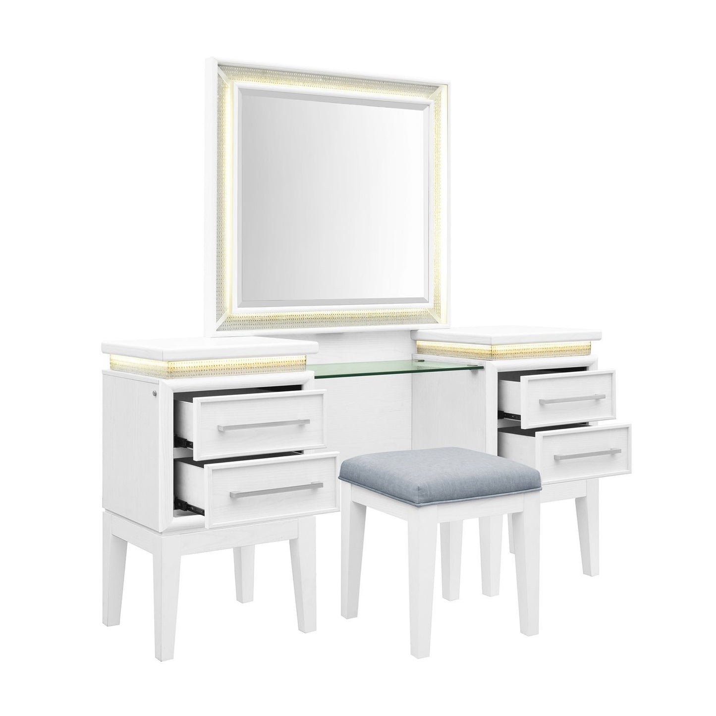 Reflections - 3 Piece Vanity Set - Pearl White & Rhinestone