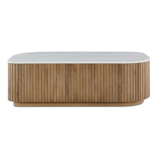 Arik - Marble Top Coffee Table - White / Woodtone