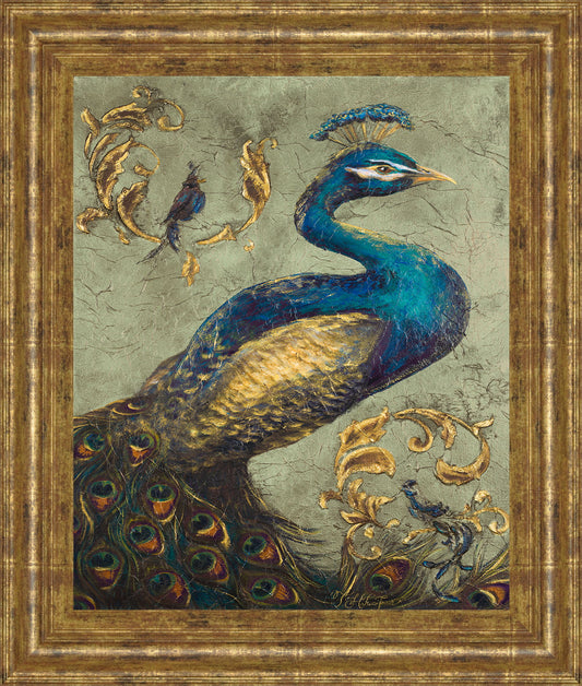 Peacock On Sage I By Tiffany Hakimipour - Framed Print Wall Art - Beige