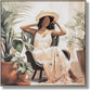 Sunlit Oasis Muse - 33" x 33" Framed Wall Art - Beige