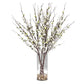 Quince Blossoms - Silk Centerpiece, Plant In A Clear Glass Vase - Dark Brown