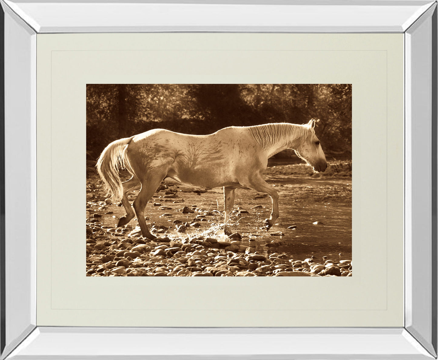 The Crossing By Wendy Caro - Mirror Framed Print Wall Art - Light Brown