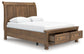 Feddinger - 3 Pc. - Queen Sleigh Storage Bed, Dresser And Mirror - Medium Brown